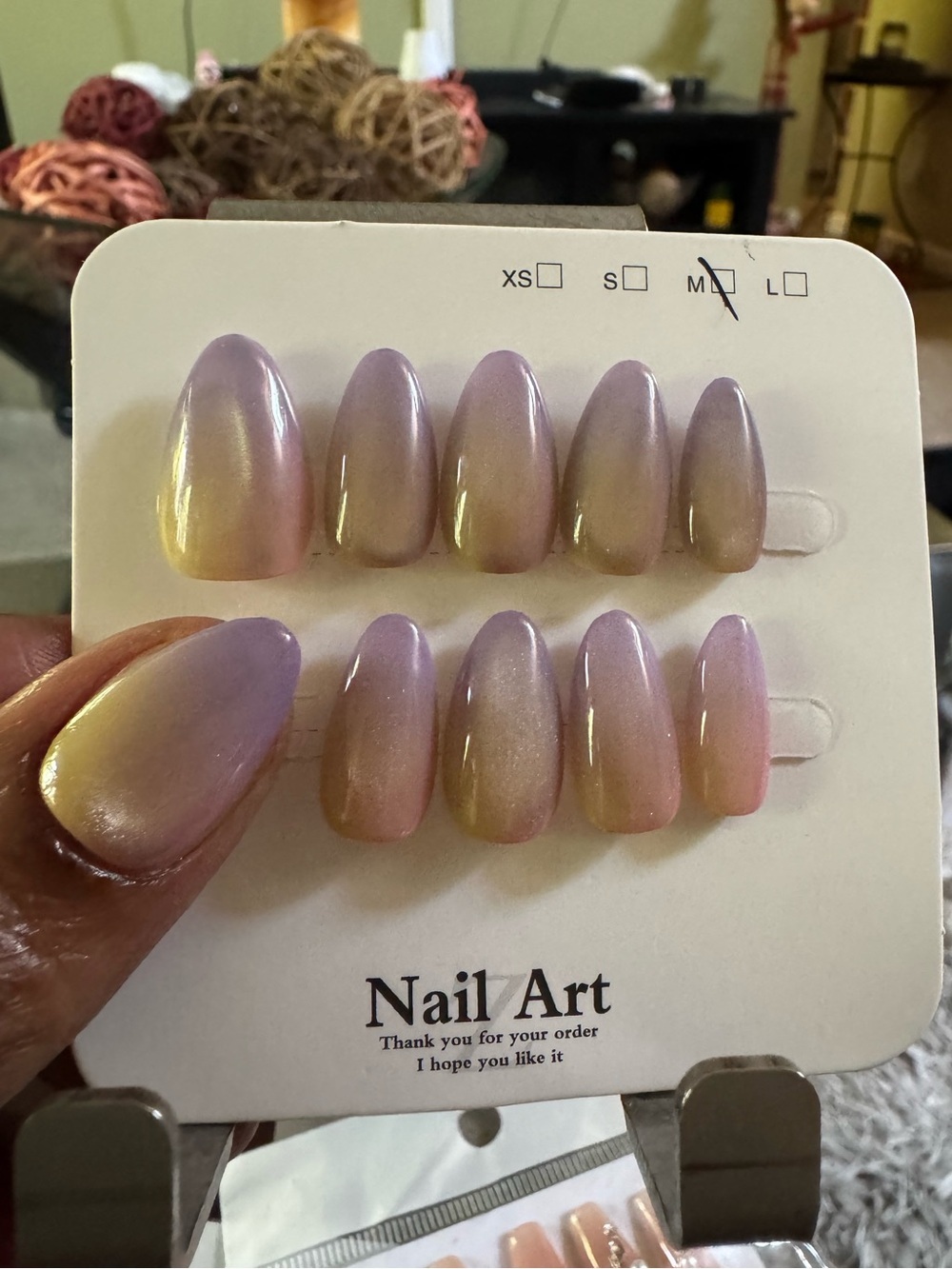 Iridescent Purple-Pink Ombre Press-On Nails (Short Almond)